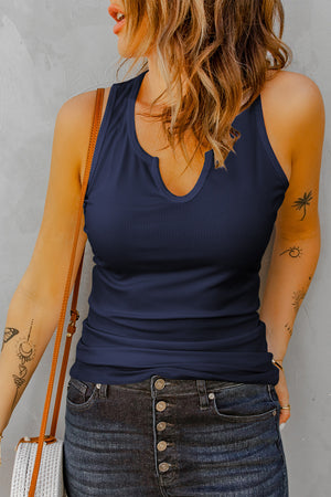 Notched Neck Ribbed Tank Top-Teresa's Fashionista LLC