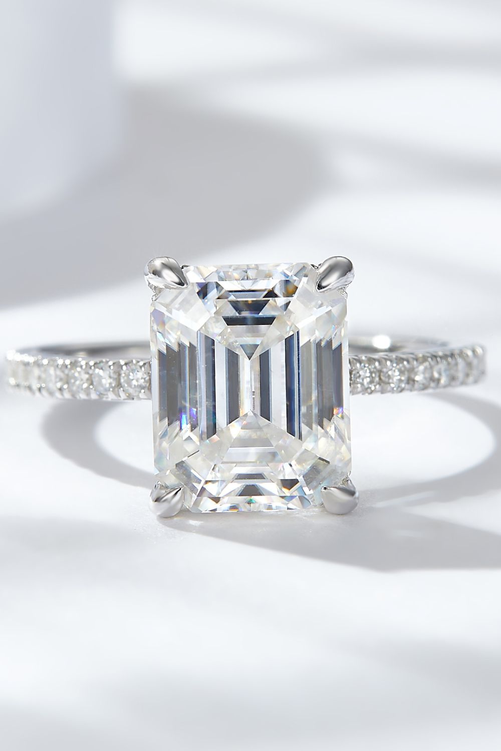 Emerald Cut 4 Carat Moissanite Side Stone Ring-Teresa's Fashionista LLC