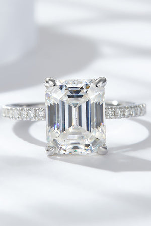 Emerald Cut 4 Carat Moissanite Side Stone Ring-Teresa's Fashionista LLC