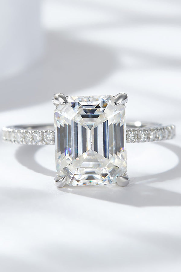 Emerald Cut 4 Carat Moissanite Side Stone Ring-Teresa's Fashionista LLC