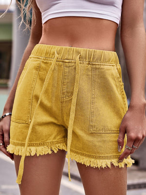 Drawstring Raw Hem Denim Shorts-Teresa's Fashionista LLC