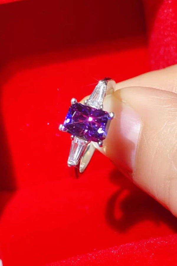 1 Carat Moissanite Platinum-Plated Rectangle Ring in Purple-Teresa's Fashionista LLC