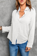 Textured Button Front Curved Hem Shirt-Teresa's Fashionista LLC