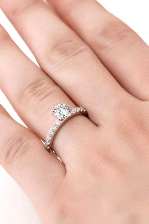 Moissanite Platinum-Plated Side Stone Ring-Teresa's Fashionista LLC