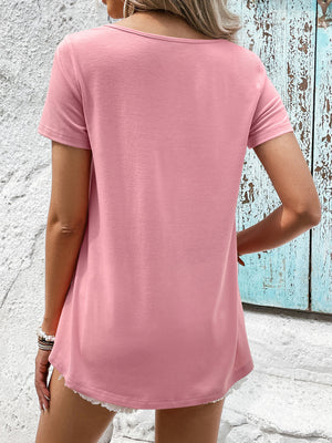 Spliced Lace Contrast Short Sleeve Top-Teresa's Fashionista LLC