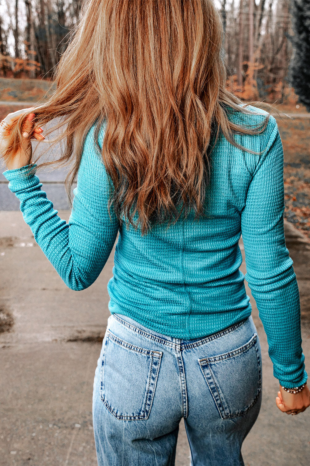 Half-Snap Round Neck Long Sleeve Top-Teresa&#39;s Fashionista LLC
