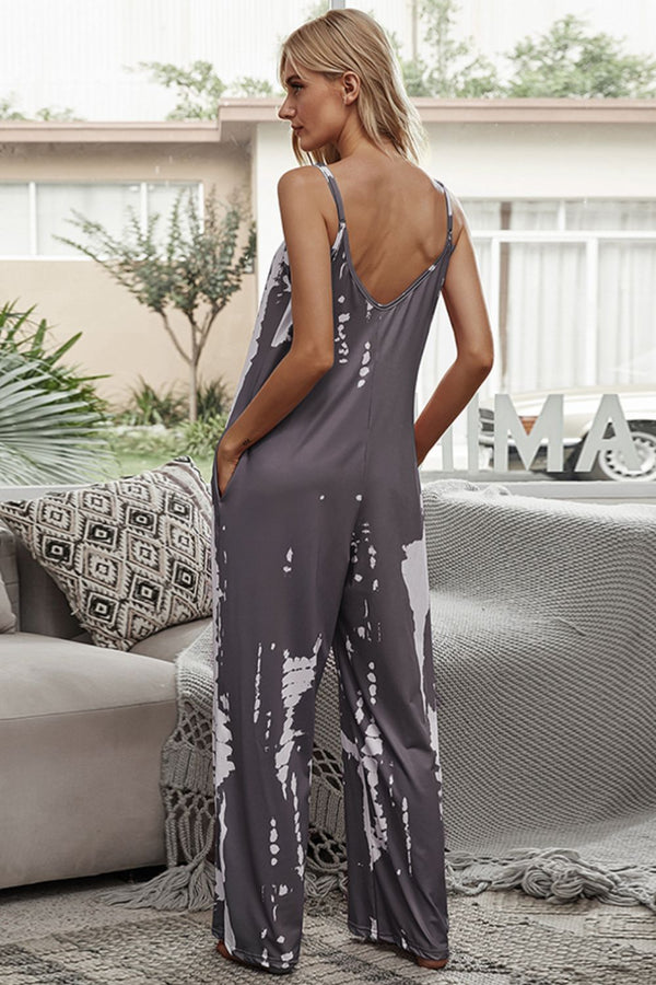 Tie-Dye Spaghetti Strap Jumpsuit with Pockets-Teresa's Fashionista LLC