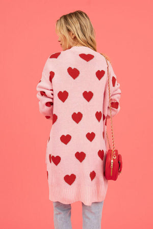 Heart Graphic Open Front Cardigan with Pockets-Teresa's Fashionista LLC