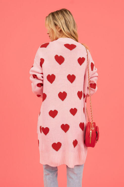 Heart Graphic Open Front Cardigan with Pockets-Teresa's Fashionista LLC