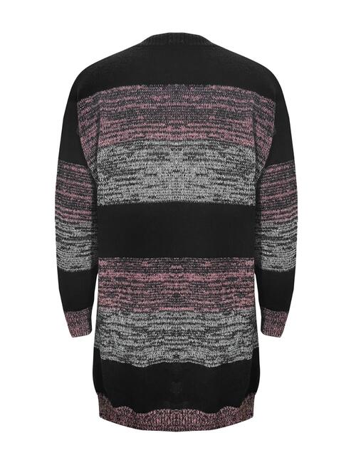 Striped Open Front Long Sleeve Cardigan with Pockets-Teresa's Fashionista LLC