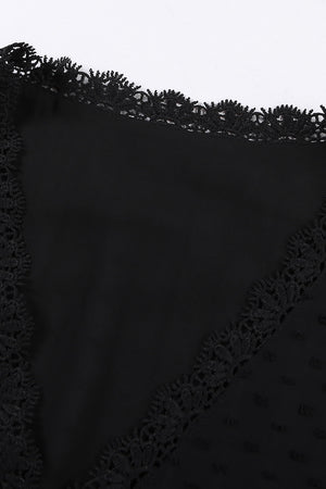 Plus Size Swiss Dot Spliced Lace V-Neck Blouse-Teresa's Fashionista LLC