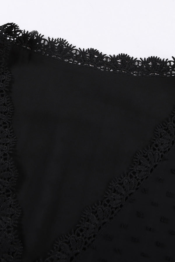 Plus Size Swiss Dot Spliced Lace V-Neck Blouse-Teresa's Fashionista LLC