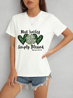 Lucky Clover Round Neck Short Sleeve T-Shirt-Teresa's Fashionista LLC