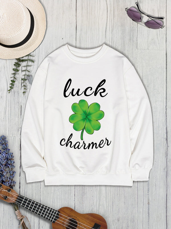 LUCK CHARMER Round Neck Sweatshirt-Teresa's Fashionista LLC