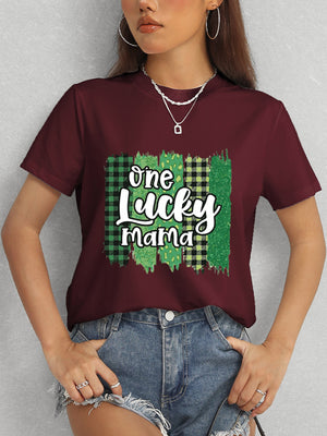 ONE LUCKY MAMA Round Neck T-Shirt-Teresa's Fashionista LLC