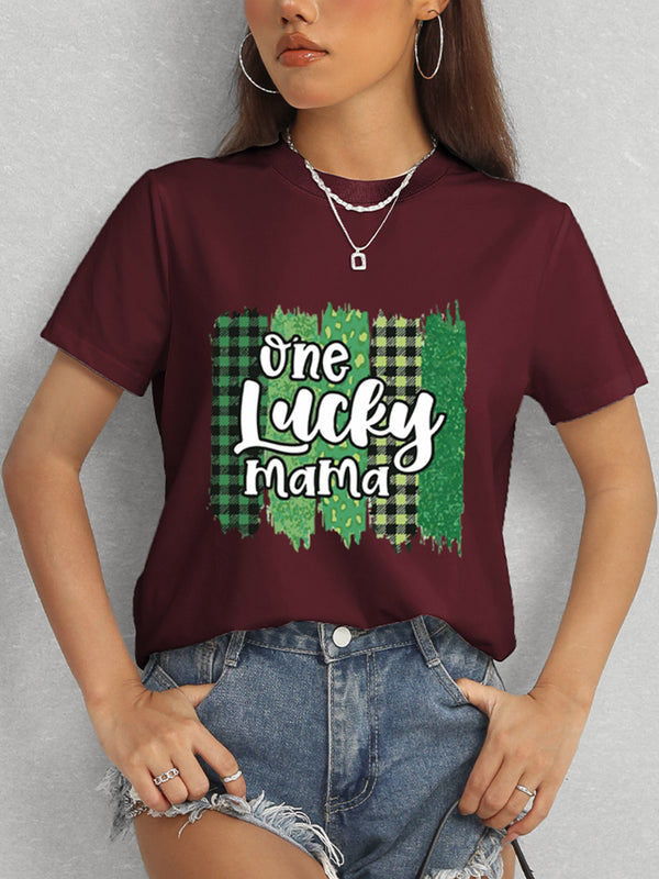 ONE LUCKY MAMA Round Neck T-Shirt-Teresa's Fashionista LLC
