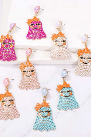 Smiling Ghost Shape Synthetic Pearl Earrings-Teresa's Fashionista LLC