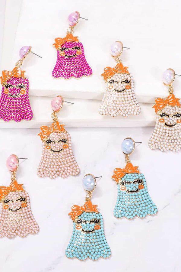 Smiling Ghost Shape Synthetic Pearl Earrings-Teresa's Fashionista LLC