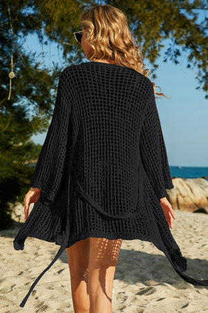 Tie-Waist Openwork Crochet Cover Up-Teresa's Fashionista LLC