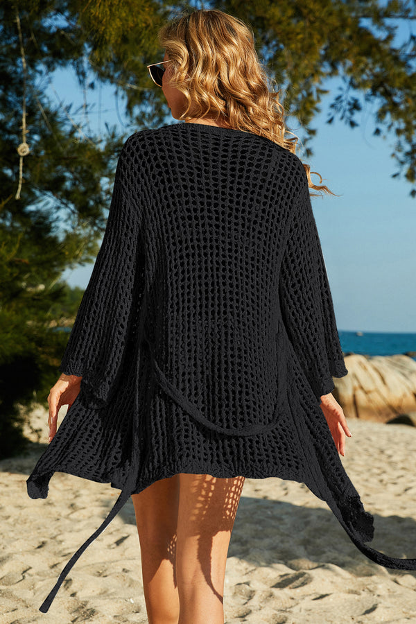 Tie-Waist Openwork Crochet Cover Up-Teresa's Fashionista LLC