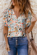Floral Tie Neck Shoulder Detail Blouse-Teresa's Fashionista LLC