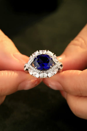 5 Carat Lab-Grown Sapphire Platinum-Plated Ring-Teresa's Fashionista LLC