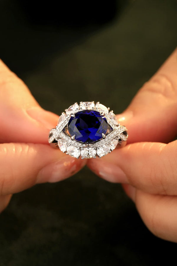 5 Carat Lab-Grown Sapphire Platinum-Plated Ring-Teresa's Fashionista LLC