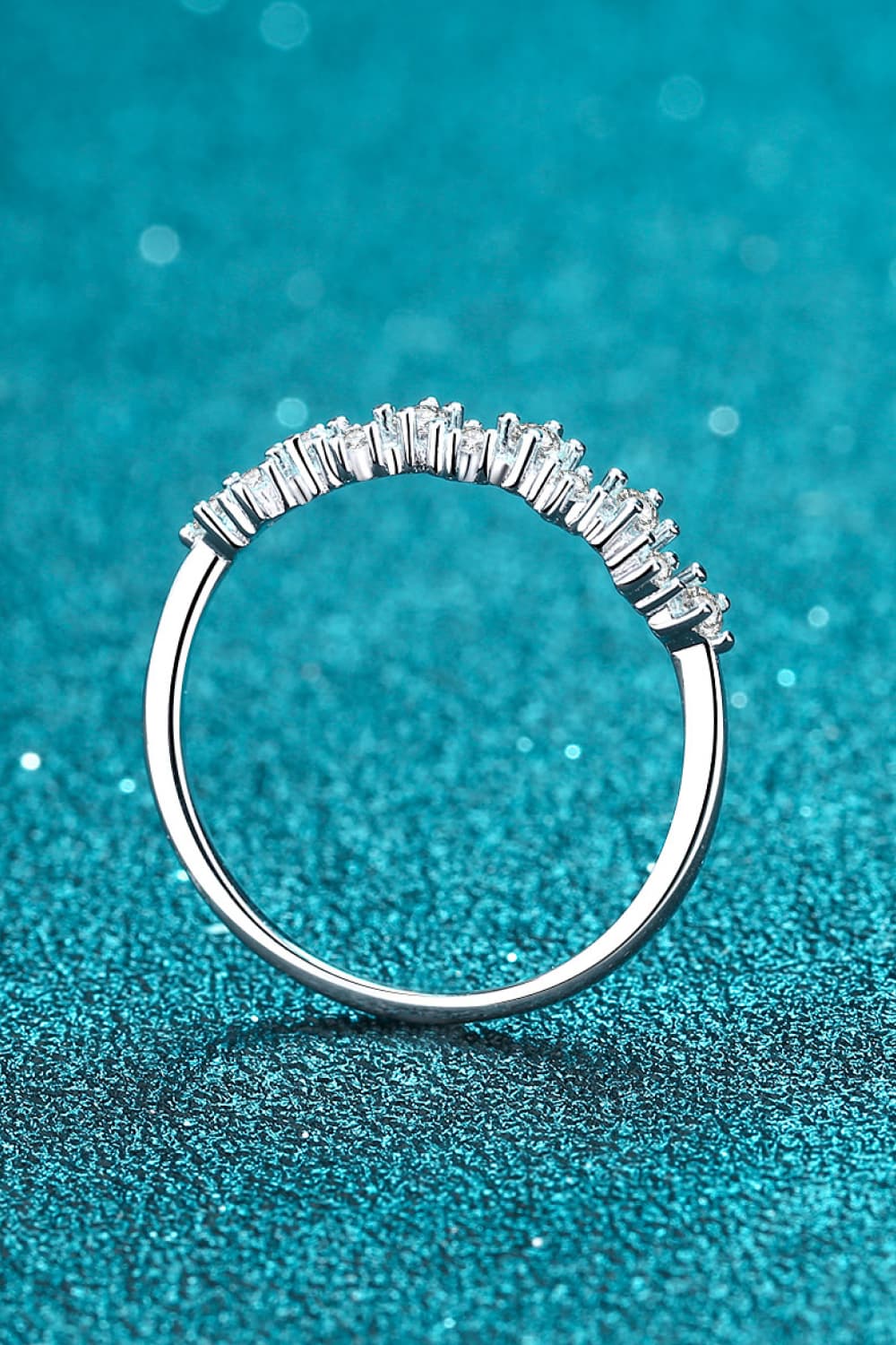 Moissanite Rhodium-Plated Half-Eternity Ring-Teresa&#39;s Fashionista LLC
