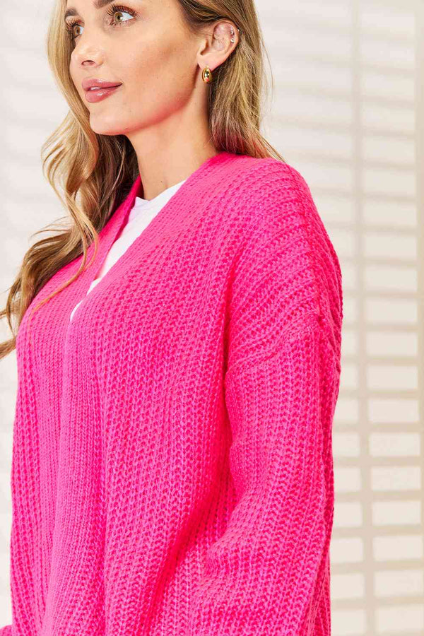 Woven Right Rib-Knit Open Front Drop Shoulder Cardigan-Teresa's Fashionista LLC