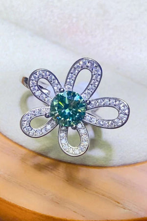 1 Carat Moissanite Flower Shape Open Ring-Teresa's Fashionista LLC