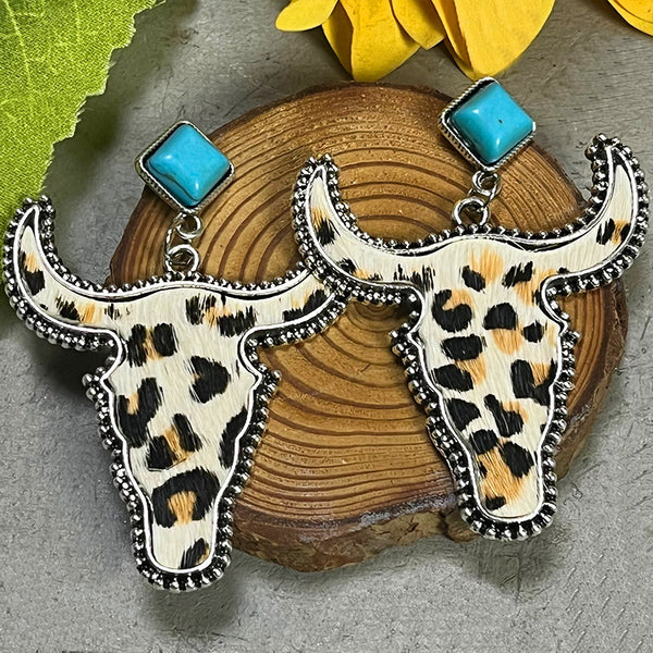 Bull Shape Turquoise Dangle Earrings-Teresa's Fashionista LLC
