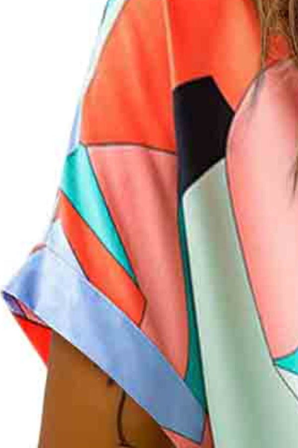 Printed V-Neck Short Sleeve Blouse-Teresa's Fashionista LLC