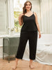 Plus Size Lace Trim Slit Cami and Pants Pajama Set-Teresa's Fashionista LLC