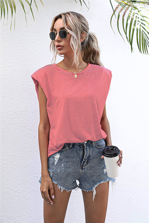 Round Neck Cap Sleeve Tee-Teresa's Fashionista LLC