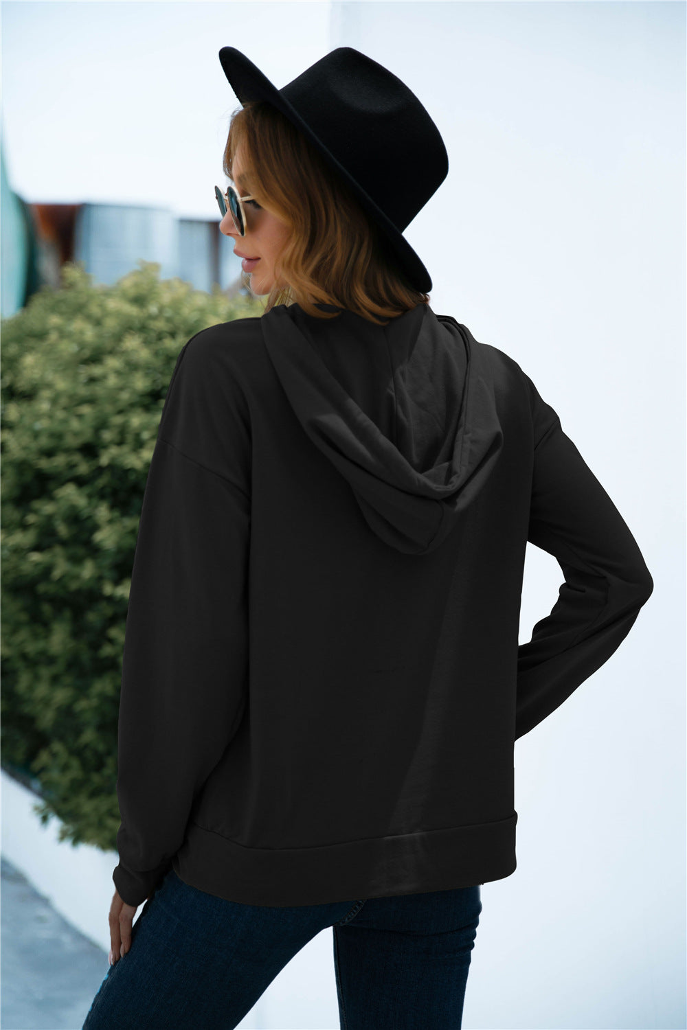 Quarter Snap Drawstring Hoodie with Kangaroo Pocket-Teresa&#39;s Fashionista LLC