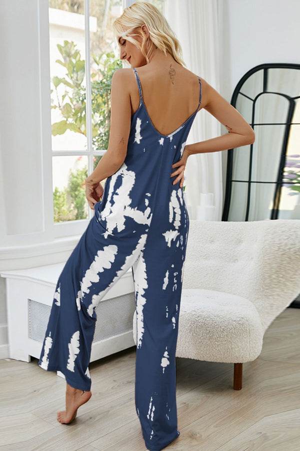 Tie-Dye Spaghetti Strap Jumpsuit with Pockets-Teresa's Fashionista LLC