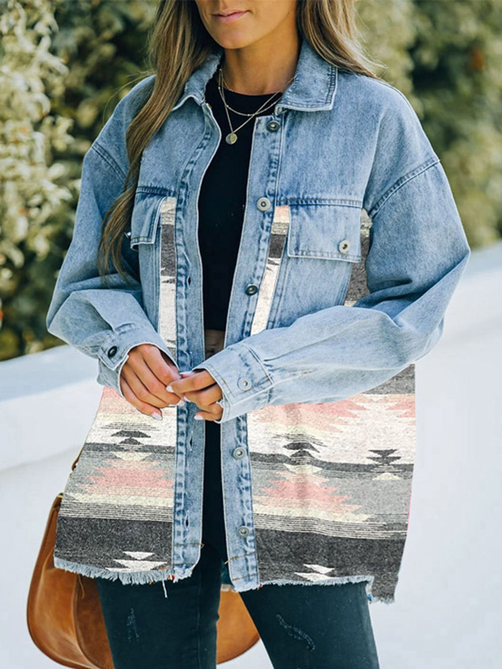 Collared Neck Dropped Shoulder Denim Jacket-Teresa's Fashionista LLC