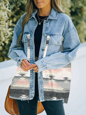 Collared Neck Dropped Shoulder Denim Jacket-Teresa's Fashionista LLC