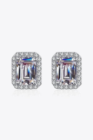 1 Carat Moissanite Rhodium-Plated Square Stud Earrings-Teresa's Fashionista LLC