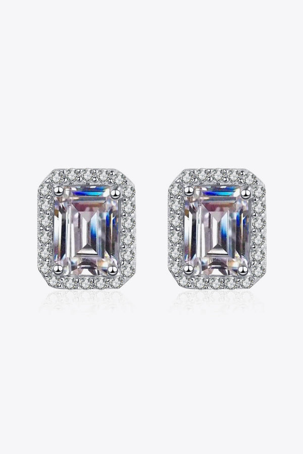 1 Carat Moissanite Rhodium-Plated Square Stud Earrings-Teresa's Fashionista LLC