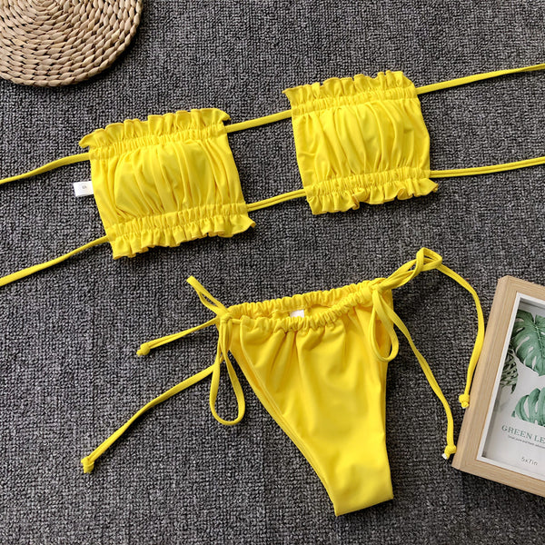 Frill Trim Ruched Bikini Set-Teresa's Fashionista LLC