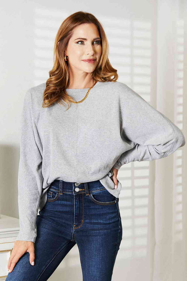 Double Take Seam Detail Round Neck Long Sleeve Top-Teresa's Fashionista LLC