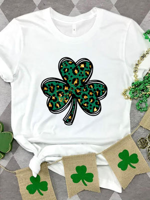 Lucky Clover Round Neck Short Sleeve T-Shirt-Teresa's Fashionista LLC