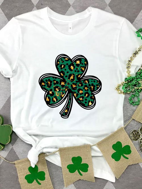 Lucky Clover Round Neck Short Sleeve T-Shirt-Teresa's Fashionista LLC