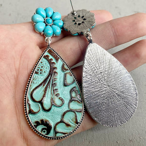 Turquoise Flower Teardrop Earrings-Teresa's Fashionista LLC