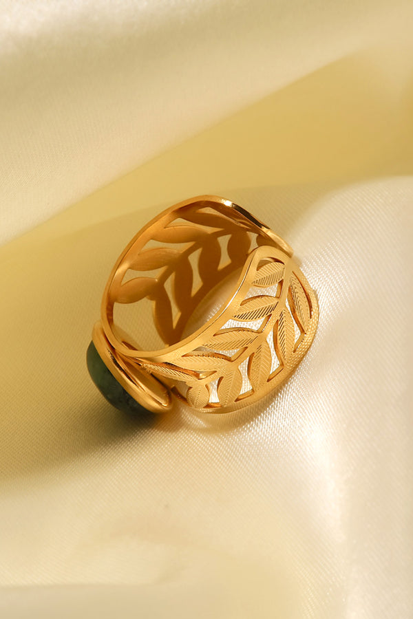 18k Gold Plated Malachite Leaf Ring-Teresa's Fashionista LLC