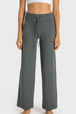 Drawstring Waist Wide Leg Sports Pants with Pockets-Teresa's Fashionista LLC