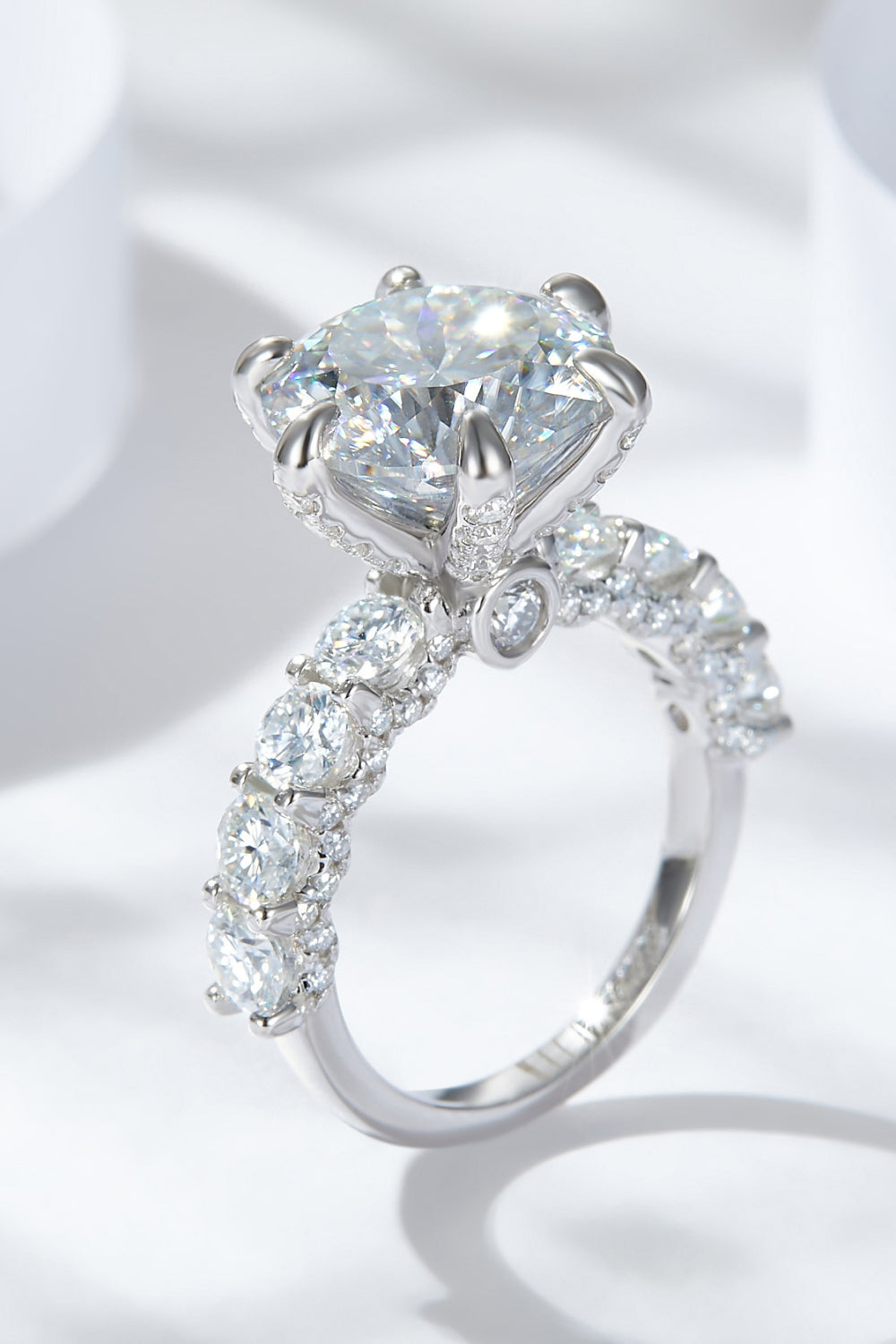 3-Carat Moissanite Platinum-Plated Side Stone Ring-Teresa's Fashionista LLC