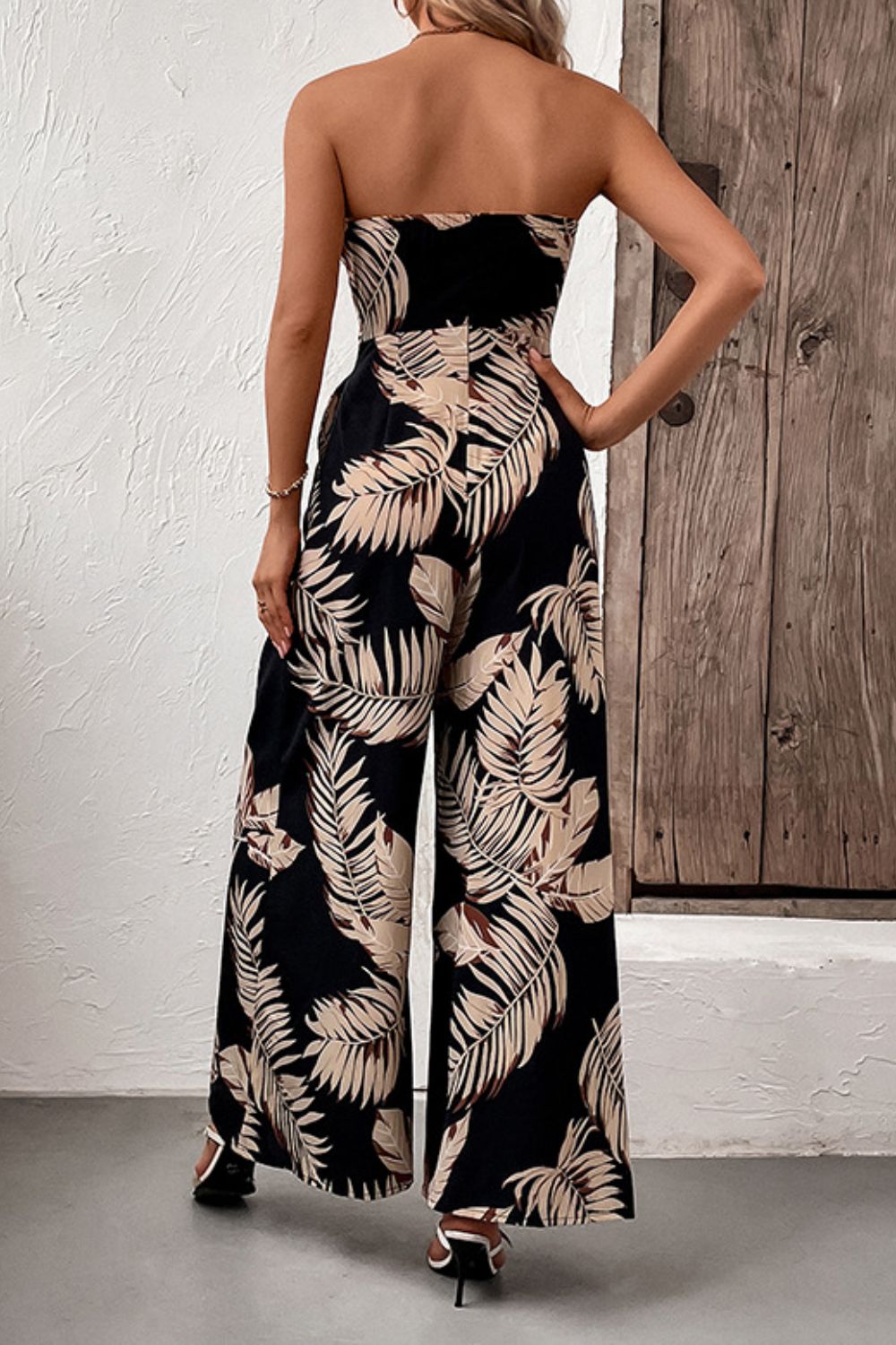 Printed Strapless Wide Leg Jumpsuit with Pockets-Teresa's Fashionista LLC