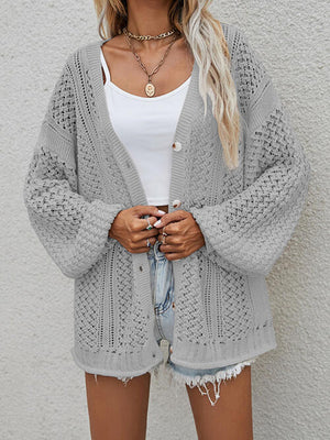 Openwork Button Front Cardigan-Teresa's Fashionista LLC